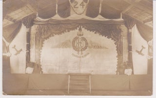Item #26934 Original contact print sepia toned photograph of a stage set up with back-drop and...