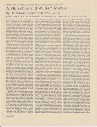 Item #27943 Architecture and William Morris. [Cover title]. Dr. Nikolaus PEVSNER