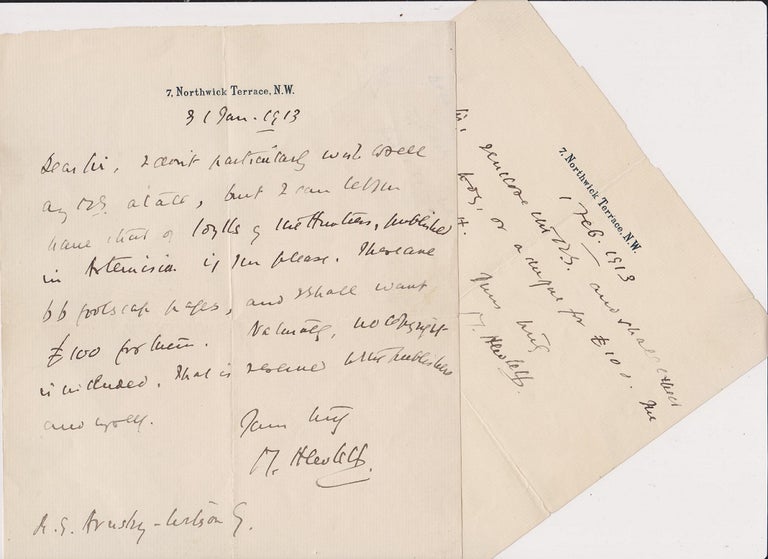 Item #27961 Two Autograph Letters, signed, dated 31 Jan and 1 Feb 1913. Maurice HEWLETT.