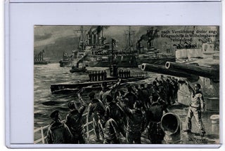 Item #28953 Postcard - "U 9" nach Vernichtung dreier eng-lischer Kriegsschiffe in...