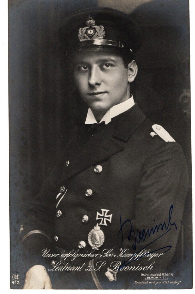 Item #30485 Original Sanke Postcard #412 of "Unser erfolgreicher See Kampfflieger Leutnant z.S. Boenisch". SIGNED and with autograph note on verso.