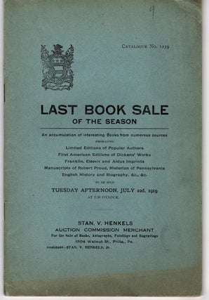 Item #31055 Last Book Sale of the Season. Catalogue No. 1239