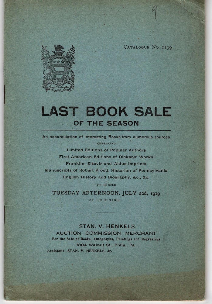 Item #31055 Last Book Sale of the Season. Catalogue No. 1239.