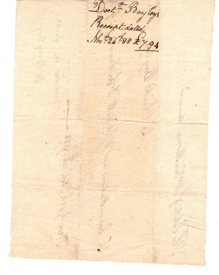 Receipt for payment from the estate of a deceased patient. Dated Nov 24th 1788.