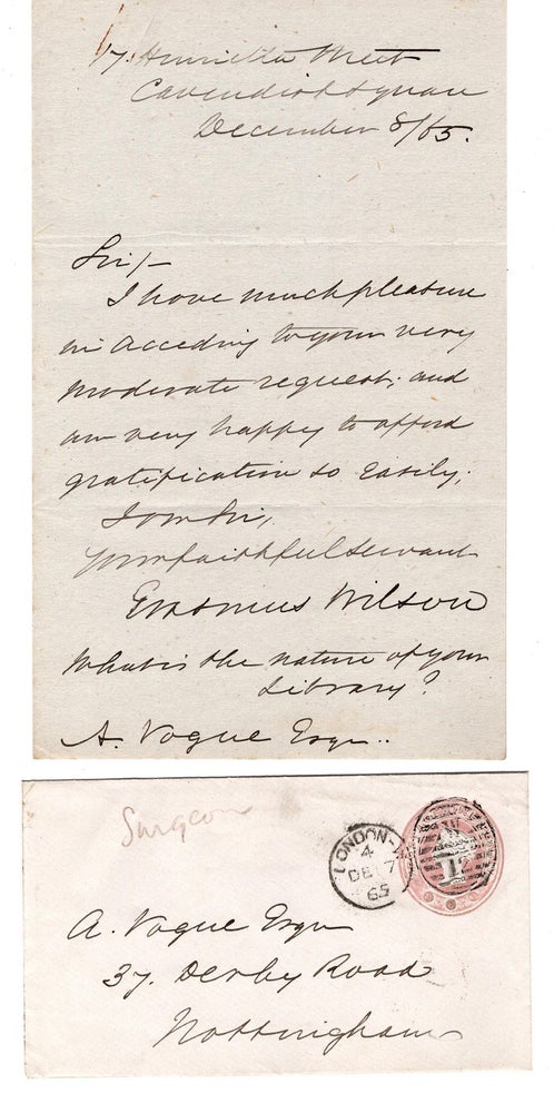 Item #31511 Autograph Letter, signed. Dated December 8, 1865. William James Erasmus WILSON.