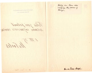Two line sentiment in Latin signed "H. v. Euler." dated I.XII.29. Nobel Prize Laureate.