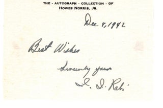 Item #31562 Card, signed and dated. Nobel Laureate. Isidor Isaac RABI, 1898 - 1988