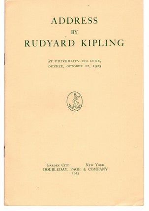 Item #32101 Address by Rudyard Kipling at University College, Dundee, October 12, 1923. Rudyard...
