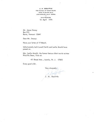 Item #32472 Typed Letter, signed, dated 16 April 1974. Gen. James H. DOOLITTLE