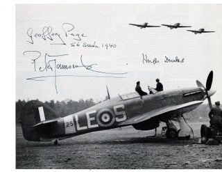Item #32522 Magazine clipping 10 1/4" x 8 1/4" of a Hurricane Fighter signed by three British...