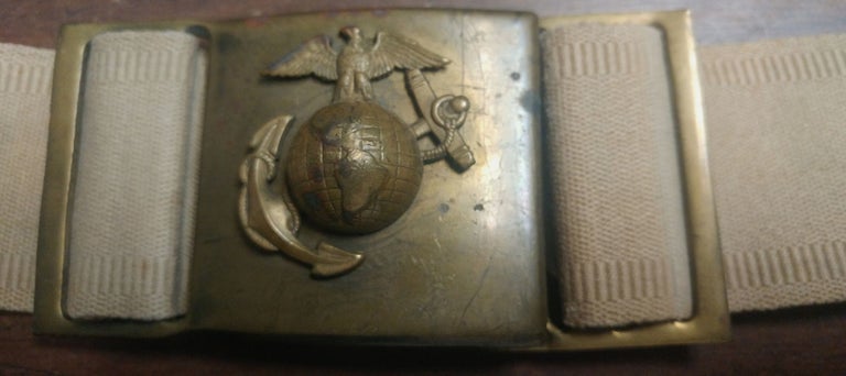 Item #32556 Marine belt acquired with other items dated early 1930's. Eagle, Anchor, Globe bronze buckle.
