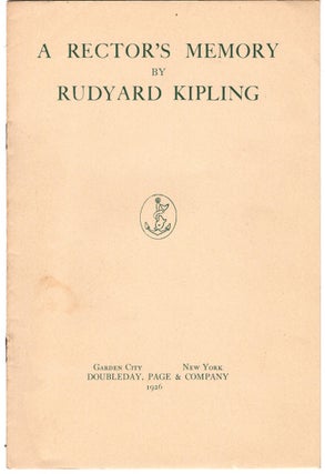 Item #33180 A Rector's Memory. Rudyard KIPLING