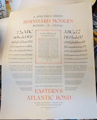 Item #33502 A Specimen Sheet Bernhard Modern Roman & Italic. [Broadside
