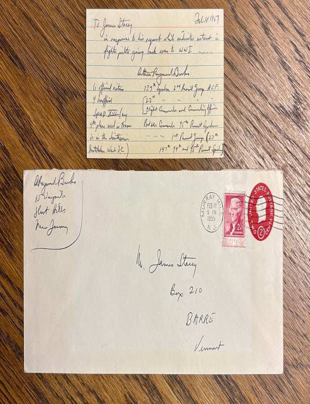 Item #34929 One autograph 3" x 5" index card: name and address, with a brief description of his squadron attachments, victories, planes flown. Signed. Arthur Raymond BROOKS.