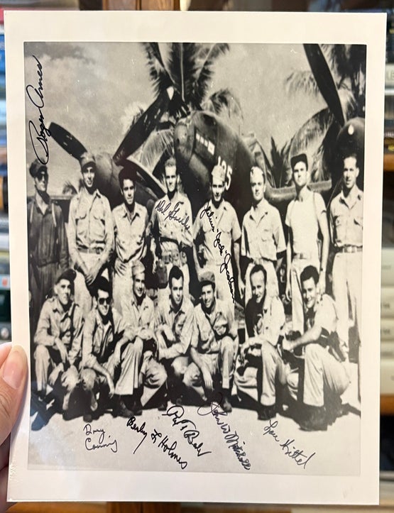 Item #35209 Autographed 8.5" x 11" copyprint photograph of the crew who shot down Admiral Isoroku Yamamoto.
