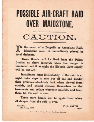 Item #35241 "Possible Air-craft raid over Maidstone. In the event of a Zeppelin or Aeroplane...