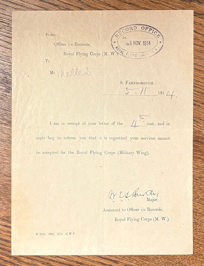Item #35244 RFC Rejection Notice. (printed).