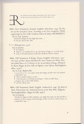 Printed by Hague and Gill. A Checklist prepared in conjunction with the exhibit "A Responsible Workman" observing Eric Gill's centenary. (Cover title).